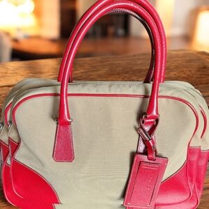 Prada Red and Tan Women's Handbag